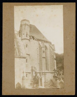 Herrgottskirche, Creglingen: Chor mit Turm während einer Renovierung