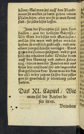 Das XI. Capitel/ Wie man sol die Kinder lesen leren.