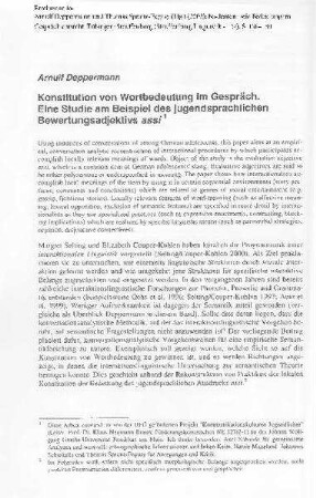 Konstitution von Wortbedeutung im Gespräch. Eine Studie am Beispiel des jugendsprachlichen Bewertungsadjektivs assi