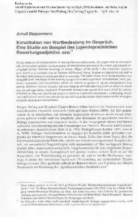 Konstitution von Wortbedeutung im Gespräch. Eine Studie am Beispiel des jugendsprachlichen Bewertungsadjektivs assi