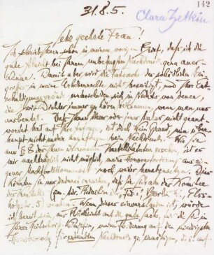 Brief an Clara Zetkin, Redakteurin der Gleichheit