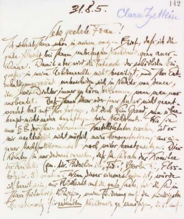 Brief an Clara Zetkin, Redakteurin der Gleichheit