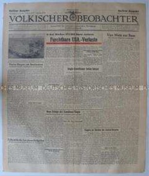 Titelblatt der Tageszeitung "Völkischer Beobachter" u.a. über Verluste der Alliierten