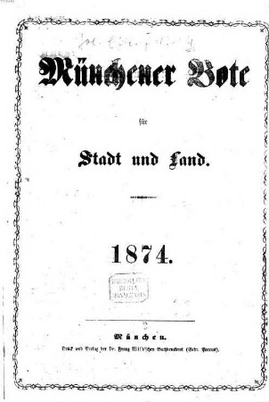Münchener Bote für Stadt und Land. 1874,1/6, 1874,1/6