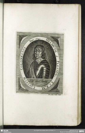 Helmuth a Plessen, S.C.Rq[ue] M. Equitum Colonellus Anno 1649.