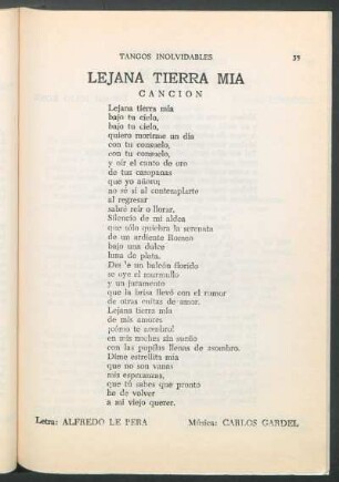 Lejana tierra mía : Canción