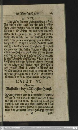 Caput VI. Von den Anstalten beym Waysen-Hauß