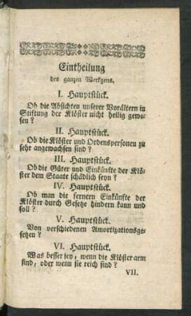 Eintheilung des ganzen Werkgens.