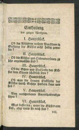 Eintheilung des ganzen Werkgens.