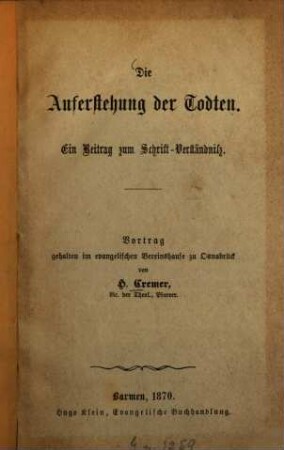 Die Auferstehung der Todten