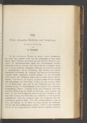 VIII. Ueber submarine Erdbeben und Eruptionen. Zweiter Beitrag