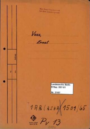Personenheft Ernst Voss (*17.11.1900), Kriminalsekretär