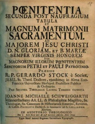 Poenitentia Secunda Post Naufragium Tabula Et Magnum Matrimonii Sacramentum