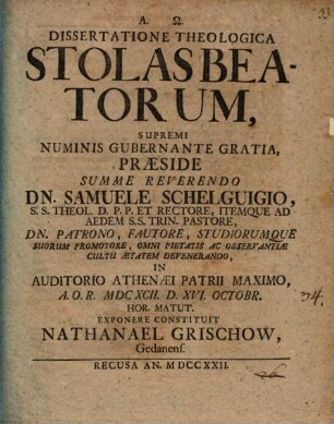 Dissertatione theologica stolas beatorum