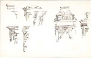 Lange, Ludwig; Skizzenblätter - Architekturglieder (Schnitte, Details)