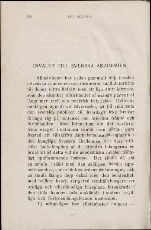 Invalet Till Svenska Akademien.