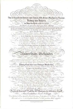 Gärtner, Friedrich von; München; Universität - Urkunde der Grundsteinlegung