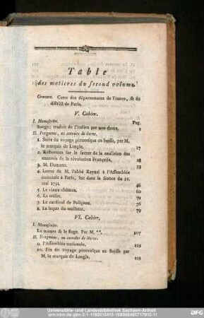 Table des matieres du second volume.