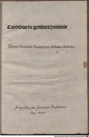 De genitura hominis : mit Widmungsbrief an Petrus de Nigionibus von Angelus Tiphernas