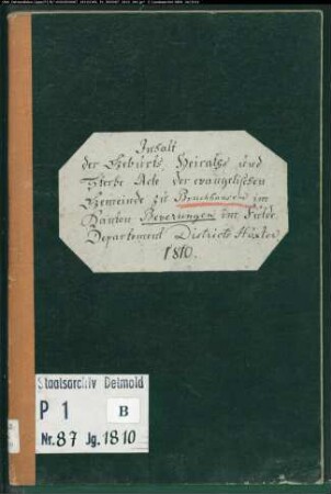 Zivilstandsregister der evangelischen Gemeinde Bruchhausen, Kreis Höxter (GHT 1810) (Gemeinde: Evangelische Gemeinde Bruchhausen)