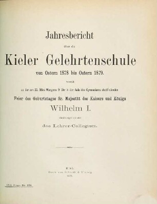 Jahresbericht : über das Schuljahr .... 1878/79