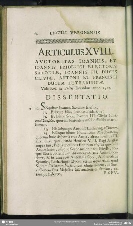 Articulus XVIII. Auctoritas Joannis, Et Joannis Friderici Electoris Saxoniae, Joannis III. Ducis Cliviae, Antonii Et Francisci Ducum Lotharingiae