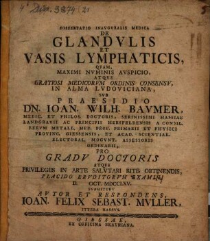 Diss. inaug. med. de glandulis et vasis lymphaticis