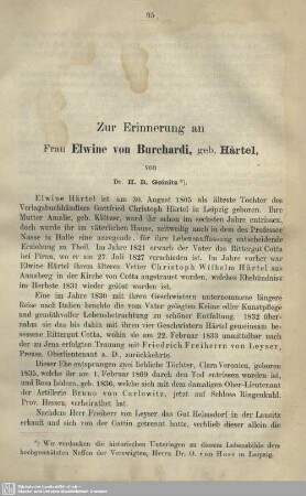 Zur Erinnerung an Frau Elwine von Burchardi, geb. Härtel
