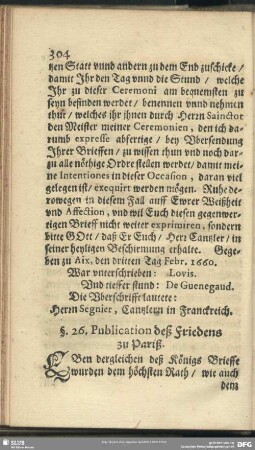 §. 26. Publication deß Friedens zu Pariß