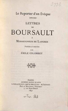 Le Reporter d'un Évêque : Lettres