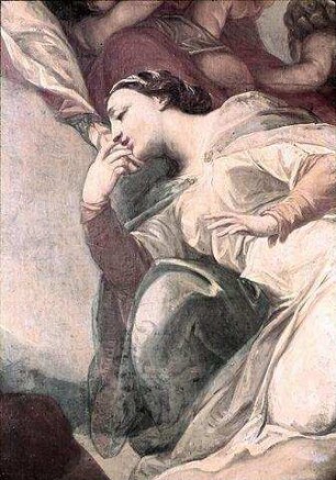 Allegorie der Justitia, begleitet von Caritas, Clementia und Fides