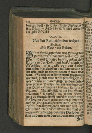 CCXCVII. Von den Kennzeichen des wahren Christen. Ein Tod / ein Leben.