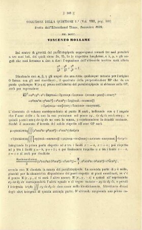Soluzione di una quistione proposta nell'Educational Times.