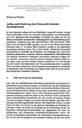 Aufbau und Gliederung einer Synonymik deutscher Sprechaktverben