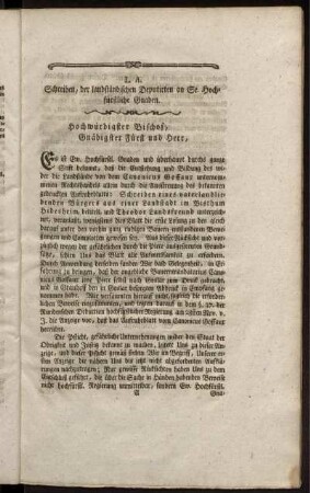 L. A. Schreiben, der landständischen Deputirten an Se. Hochfürstliche Gnaden.