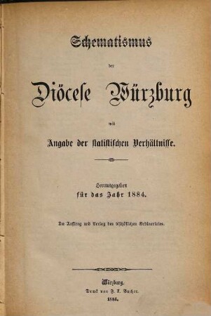 Schematismus der Diözese Würzburg. 1884