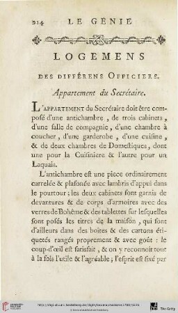 Logement des différens Officiers