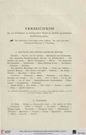 Verzeichniss der zu Publication in vorliegendem Werke in Aussicht genommenen Künstlerbiographien