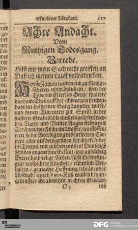 Achte Andacht. Vom Muthigen Todesgang.