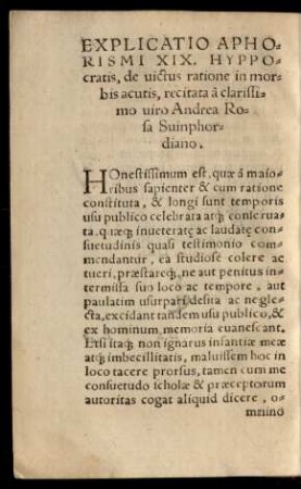 Explicatio Aphorismi XIX. Hyppocratis, de victus ratione in morbis acutis ...