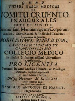 Theses med. de vomitu cruento inaugurales
