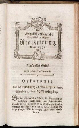 Fünfzigstes Stück. Den 10ten Christmonat. Wien, 1776.
