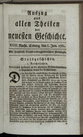 XXIII. Nachl. Coburg, den 6. Jun. 1761.