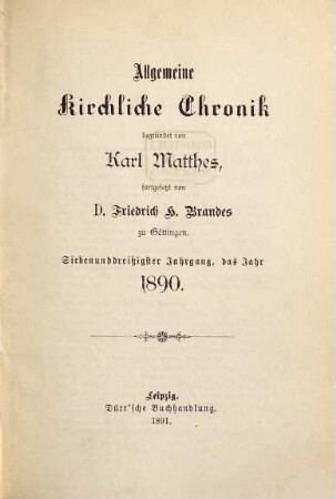 Allgemeine kirchliche Chronik. 37. 1890