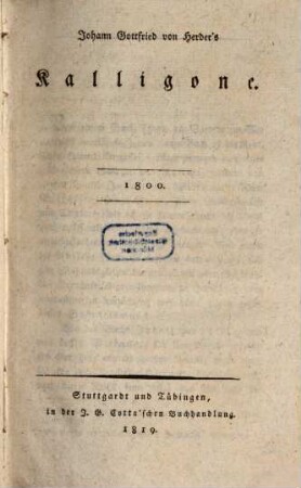 Johann Gottfried von Herder's Kalligone : 1800