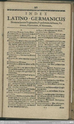 Index Latino-Germanicus Nomenclaturae, Populorum, Urbium, Virorum, Fluviorum, & Montium