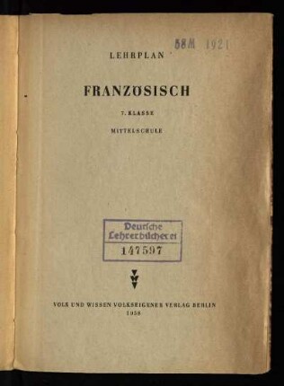 Lehrplan Französisch : 7. Klasse ; Mittelschule