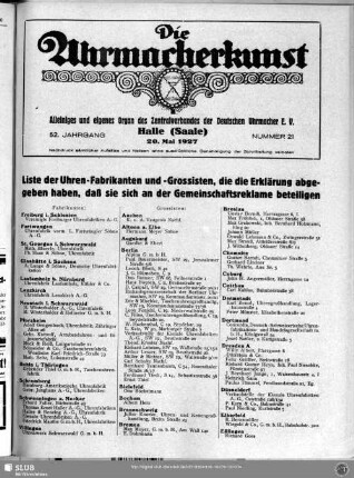 Liste der Fabrikanten und Grossisten, die eine Erklärung abgegeben haben, daß sie sich an der Gemeinschaftsreklame beteiligen