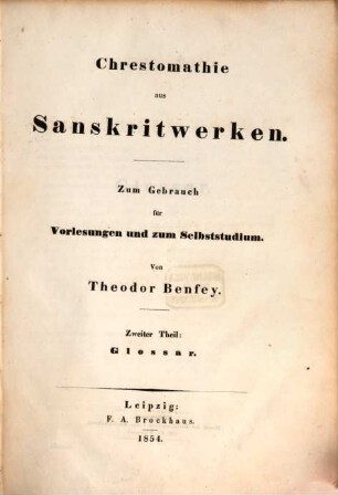 Chrestomathie aus Sanskritwerken : zum Gebrauch für Vorlesungen und zum Selbststudium, 2