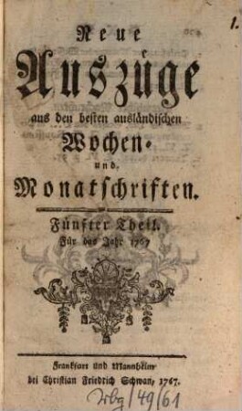 Neue Auszüge aus den besten ausländischen Wochen- und Monatsschriften, 5. 1767